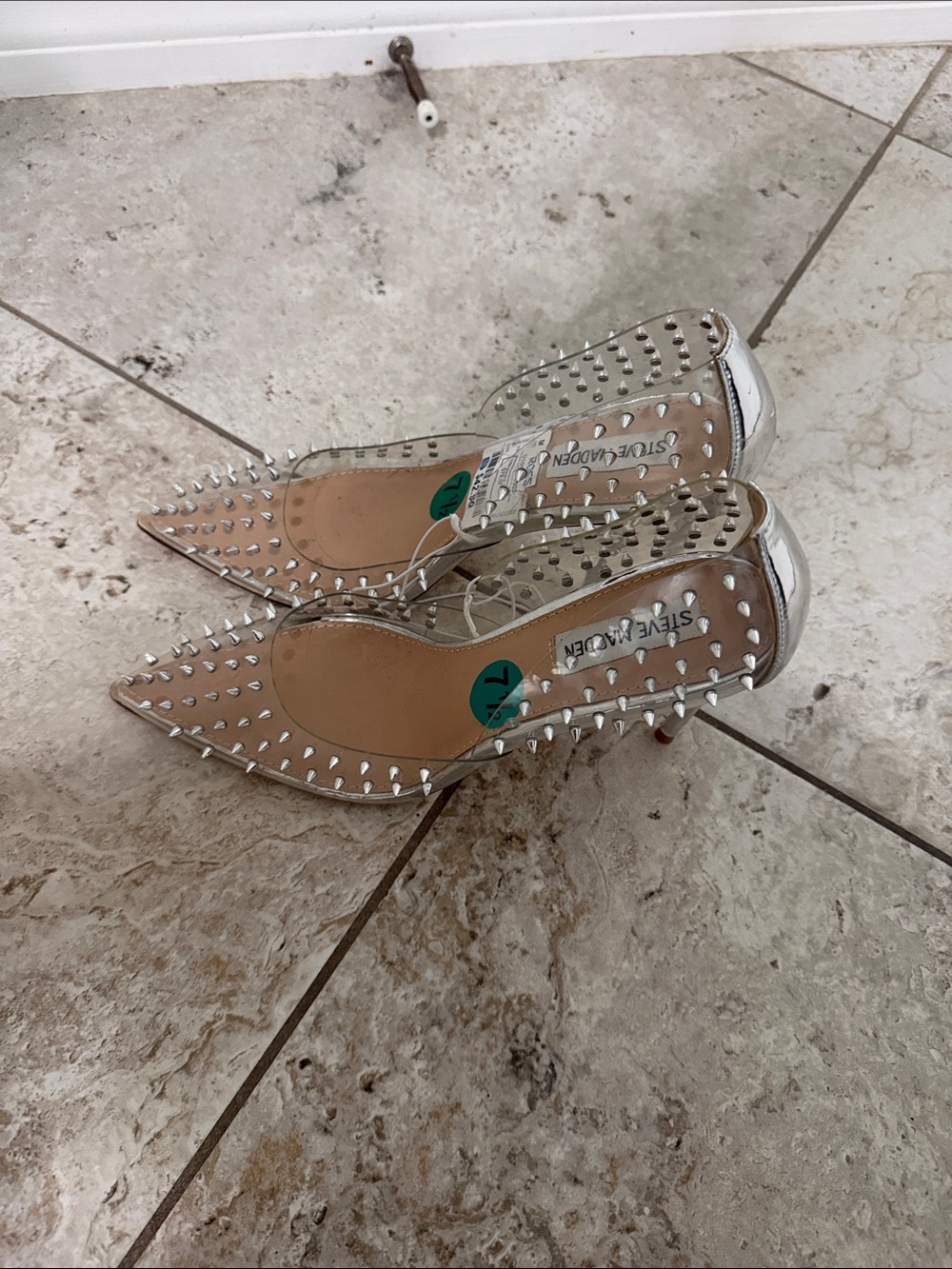 Steve Madden Clear Pointed-Toe Pump with Silver Studs